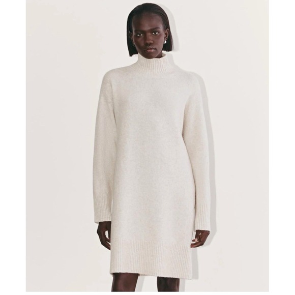 BAILEY/44 Sweaters - BAILEY/44 Women's Beige Fluffy Mock Neck Tight-Knit Pullover Sweater Dress L